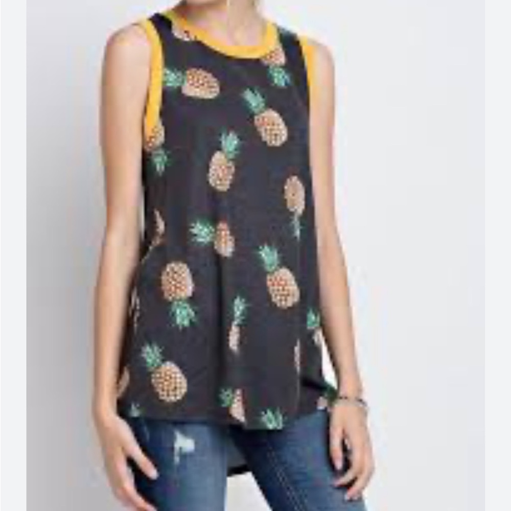 12 Pm By Mon Ami Pineapple Print Tank Top - Black and Yellow
